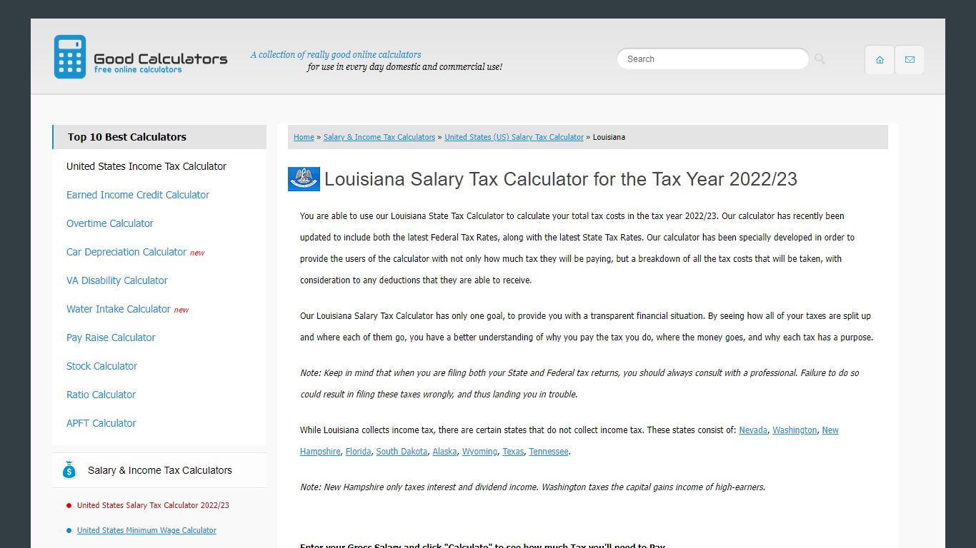 Louisiana State Tax Calculator - Good Calculators