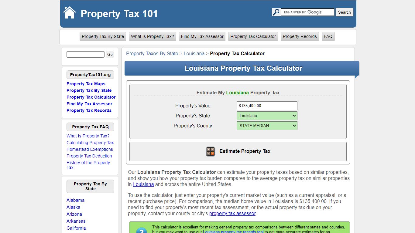 Louisiana Property Tax Calculator